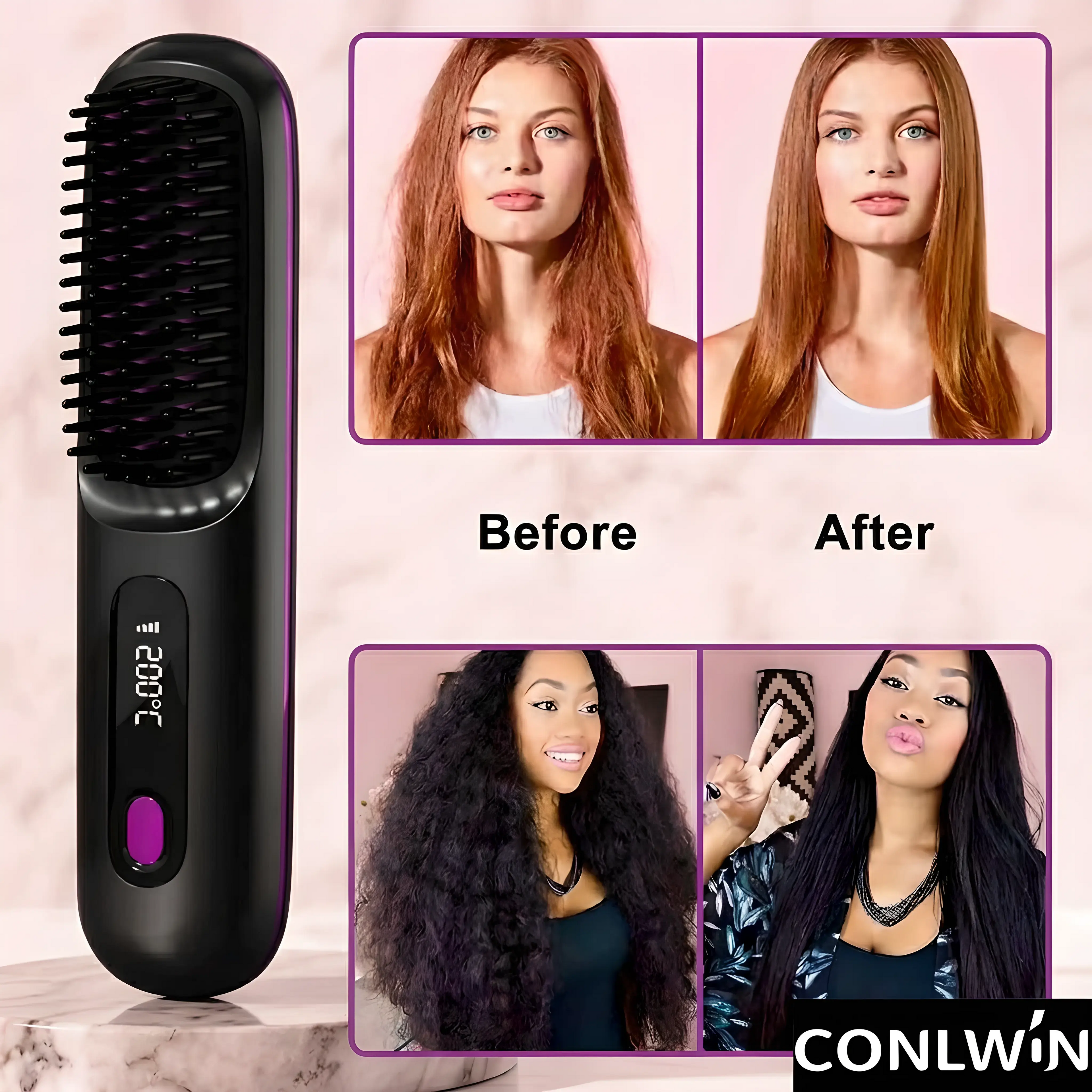 Conlwin Electric Hair Straightener Brush Series 2 | Ceramic Ionic Hot Brush Conlwin