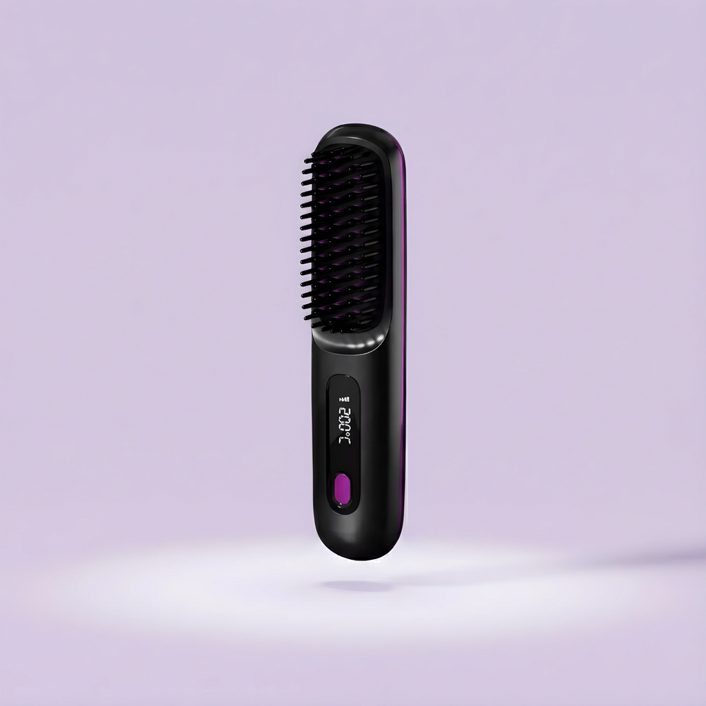 Conlwin electric straightening brush in use on hair